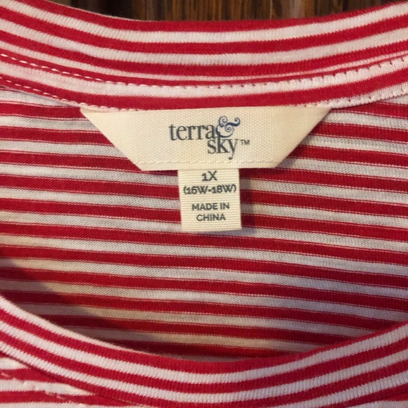 NWT terra & sky women’s T-shirt, pink and white stripe, fluffy sleeve, 1X - Picture 4 of 5